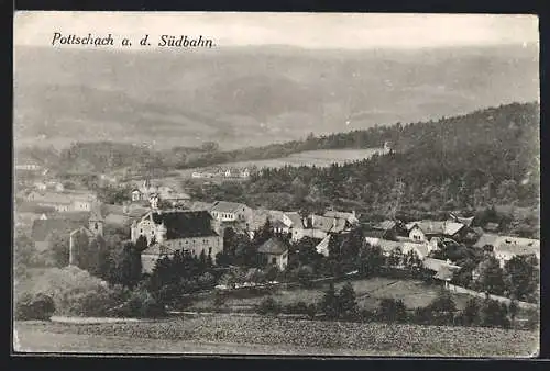 AK Pottschach a. d. Südbahn, Ortsansicht aus der Vogelschau