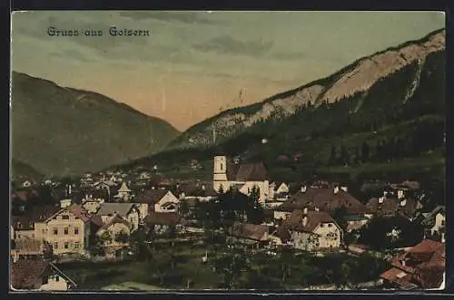 AK Goisern, Ortsansicht gegen Berglandschaft