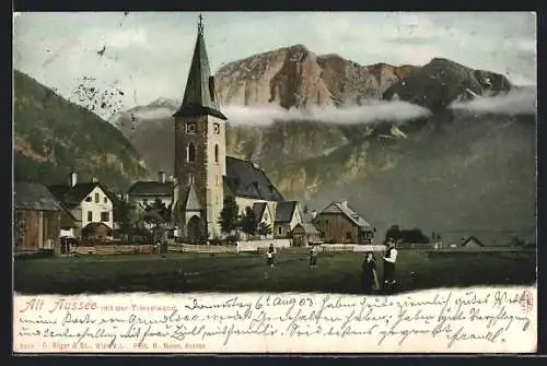 AK Alt Aussee, Blick auf die Kirche mit der Trisselwand