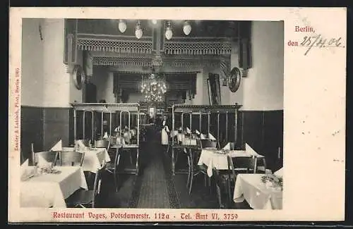 AK Berlin-Tiergarten, Restaurant Voges, Potsdamerstr. 112a