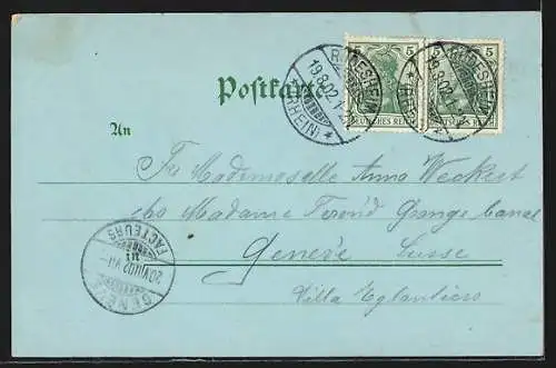 Mondschein-Lithographie Rüdesheim a. Rh., Rheinpartie mit Dampfschiff