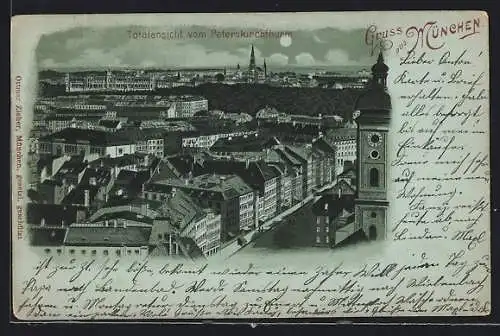 Mondschein-Lithographie München, Blick vom Peterskirchturm