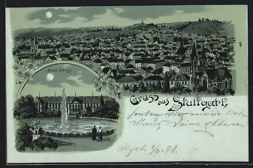 Mondschein-Lithographie Stuttgart, Stadtansicht und neues Schloss