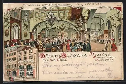 Lithographie Dresden, Gasthaus Bären-Schänke, Bes. Karl Böhne, Webergasse 27