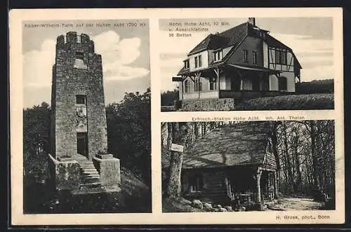 AK Adenau, Hotel Hohe Acht, Kaiser Wilhelm Turm auf der Hohen Acht