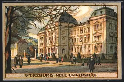 Steindruck-AK Würzburg, Strassenpartie an der neuen Universität