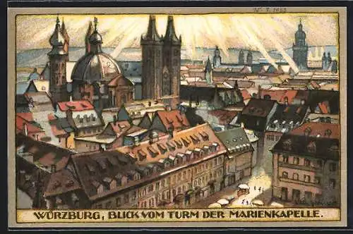 Steindruck-AK Würzburg, Blick vom Turm der Marienkirche