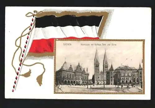 Grusskarte-AK Bremen, Marktplatz mit Rathaus, Dom und Börse