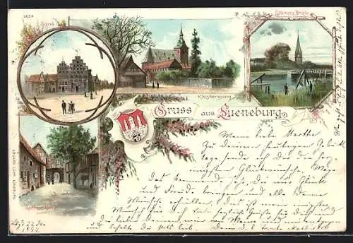 Lithographie Lüneburg, Klostergang, Rother Hahn, Klostergang