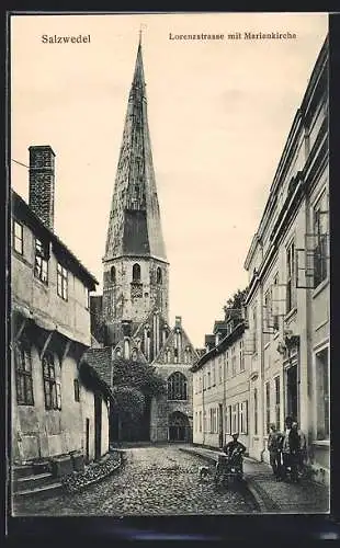 AK Salzwedel, Lorenzstrasse m. Marienkirche