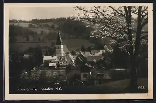 AK Gresten /N.Ö., Ortsansicht mit der Kirche im Frühling