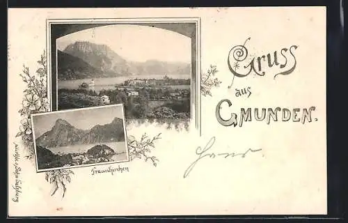 AK Gmunden, Ortsansicht am Wasser, Fraunkirchen