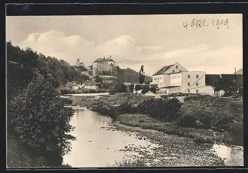 AK Raabs a. d. Thaya, Ortsansicht vom Fluss aus