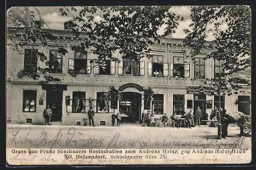 AK Wien, Hetzendorf, Franz Stechauers Restaurant zum Andreas Hofer, Schönbrunner Allee 25
