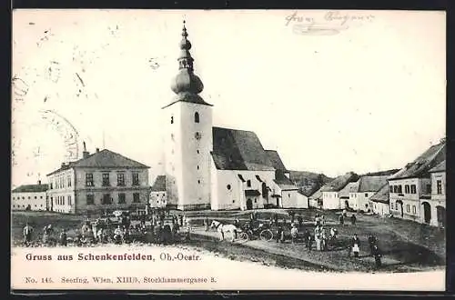 AK Schenkenfelden /Ob.-Oestr., Ortspartie an der Kirche