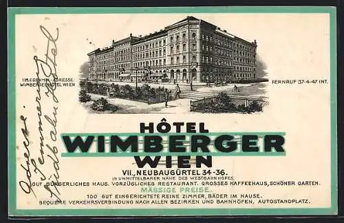 AK Wien, Hotel Wimberger, Neubaugürtel 34-36