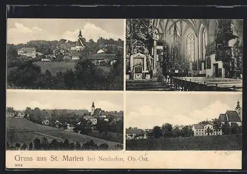 AK St. Marien bei Neuhofen, Ortsansicht und Kircheninneres