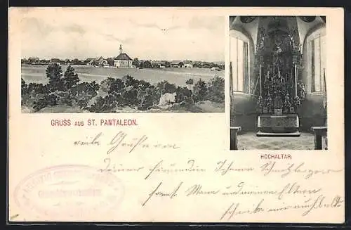 AK St. Pantaleon /O.-Oe., Ortsansicht und Hochaltar
