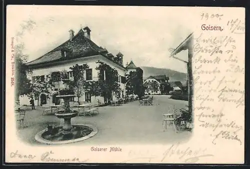 AK Goisern, Brunnen am Gasthof Goiserer Mühle