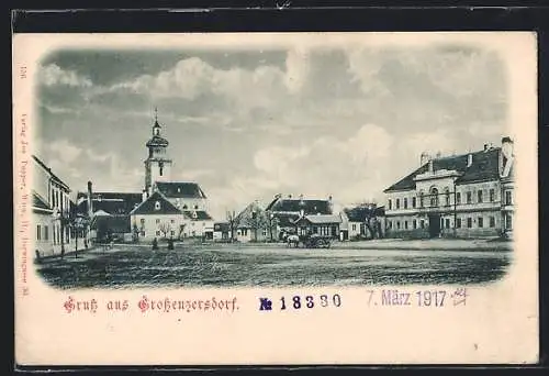 AK Gross-Enzersdorf, Marktplatz mit Kirche