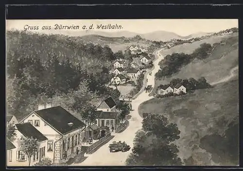 AK Pressbaum, Dürrwien an der Westbahn aus der Vogelschau