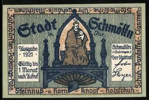 Notgeld Schmölln /Thür. 1921, 50 Pfennig, Wappen, Tagung des Stadtrats