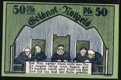 Notgeld Schmölln /Thür. 1921, 50 Pfennig, Wappen, Tagung des Stadtrats