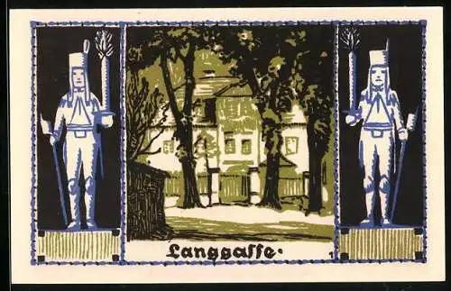 Notgeld Schneeberg 1921, 50 Pfennig, Wappen, Bergleute, Langgasse