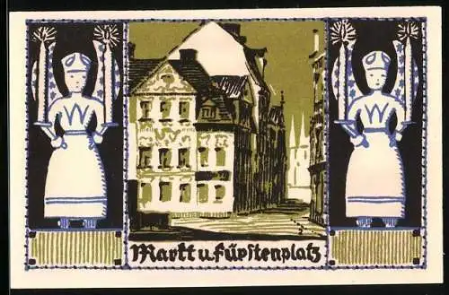 Notgeld Schneeberg 1921, 50 Pfennig, Wappen, Engel, Markt und Fürstenplatz