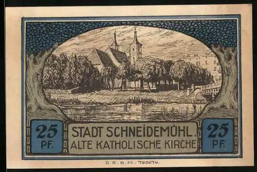 Notgeld Schneidemühl, 25 Pfennig, Wappen, Alte kath. Kirche