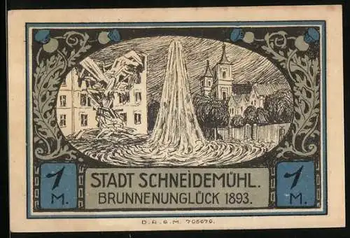 Notgeld Schneidemühl, 1 Mark, Wappen, Brunnenunglück im Jahr 1893