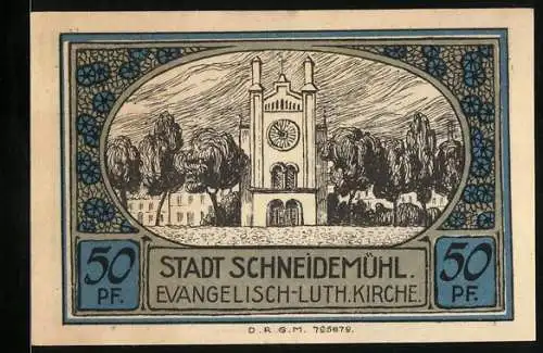 Notgeld Schneidemühl, 50 Pfennig, Wappen, Evangelisch-luth. Kirche