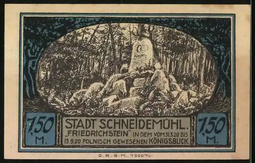 Notgeld Schneidemühl, 1 Mark 50 Pfennig, Wappen, Friedrichstein