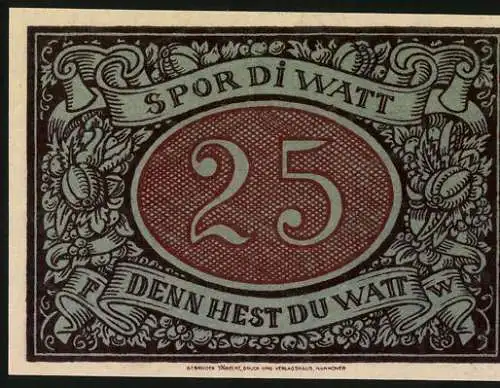 Notgeld Schneverdingen 1921, 25 Pfennig, Schuster bei der Arbeit, Ornamente