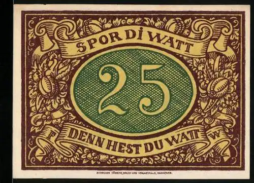Notgeld Schneverdingen 1921, 25 Pfennig, Schuhmacher bei der Arbeit, Ornamente