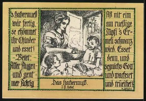 Notgeld Schopfheim 1921, 50 Pfennig, Wappen, Hut-Tracht, Das Habermuss