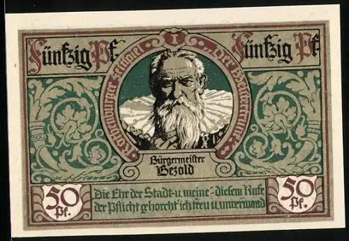 Notgeld Rothenburg ob der Tauber 1921, 50 Pfennig, Der Bürgermeister Bezold
