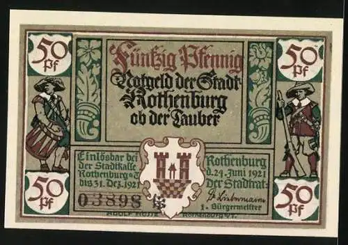 Notgeld Rothenburg ob der Tauber 1921, 50 Pfennig, Der Bürgermeister Bezold