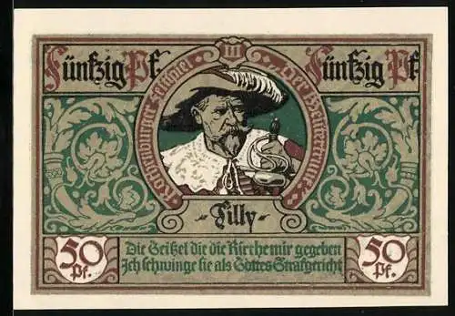 Notgeld Rothenburg ob der Tauber 1921, 50 Pfennig, Tilly in Uniform