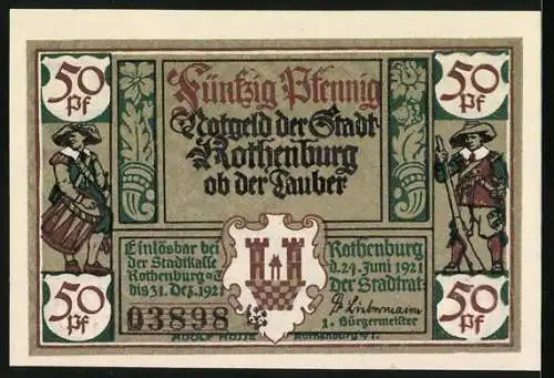 Notgeld Rothenburg ob der Tauber 1921, 50 Pfennig, Tilly in Uniform