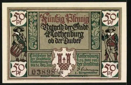 Notgeld Rothenburg ob der Tauber 1921, 50 Pfennig, Der Kellermeister beim Trinken