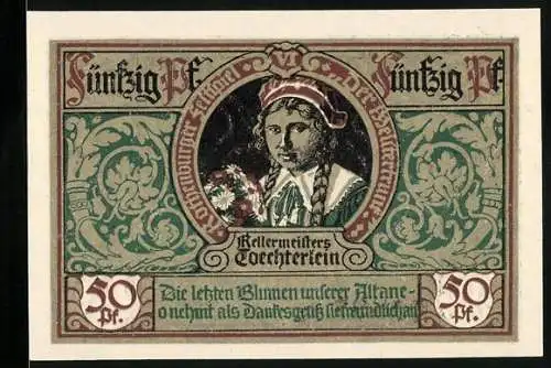 Notgeld Rothenburg ob der Tauber 1921, 50 Pfennig, Des Kellermeisters Toechterlein