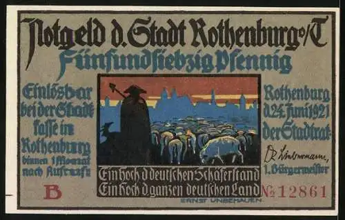 Notgeld Rothenburg o. T. 1921, 75 Pfennig, Der Oberschäfer