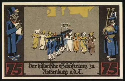 Notgeld Rothenburg o. T. 1921, 75 Pfennig, Der historische Schäfertanz, Hirte mit Schafherde