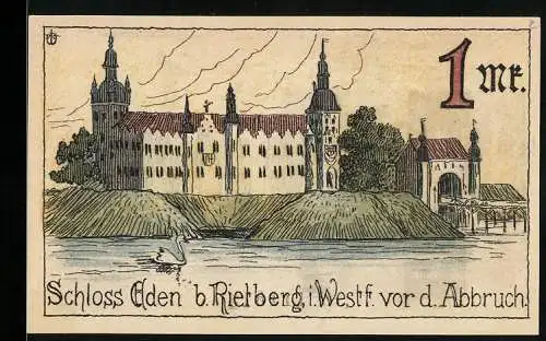 Notgeld Rietberg i. W. 1921, 1 Mark, Schloss Eden vor dem Abbruch