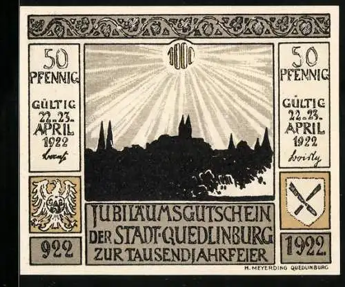 Notgeld Quedlinburg 1922, 50 Pfennig, Einzug der Preussen 1698