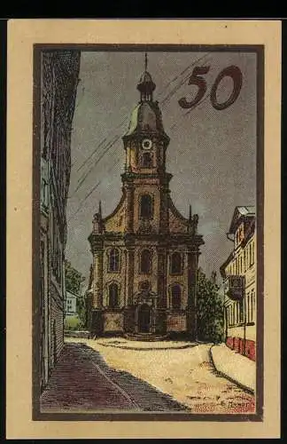 Notgeld Suhl, 50 Pfennig, Blick zur Kirche