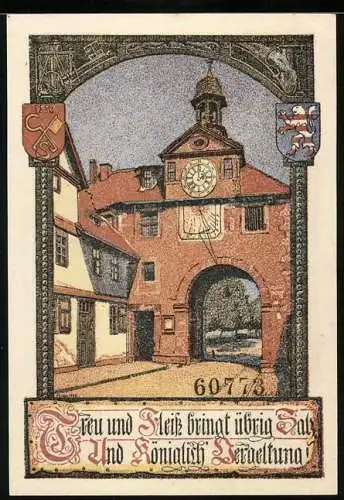 Notgeld Bad Sooden a. d. Werra, 50 Pfennig, Blick durch das Stadttor