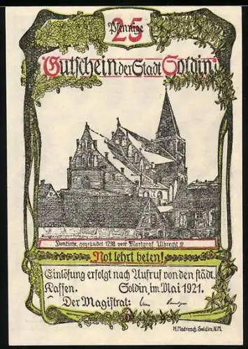 Notgeld Soldin 1921, 25 Pfennig, Die Domkirche