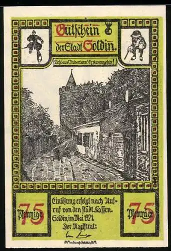 Notgeld Soldin 1921, 75 Pfennig, Blick zum Pulverturm
